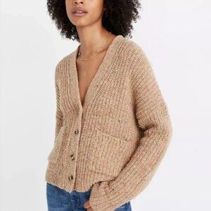 Madewell V-Neck Speckled Rib Cardigan Sweater Size XS Marled Acorn